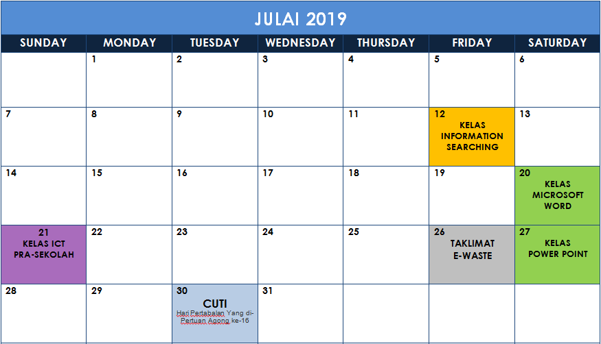 7 Kalendar July 2019